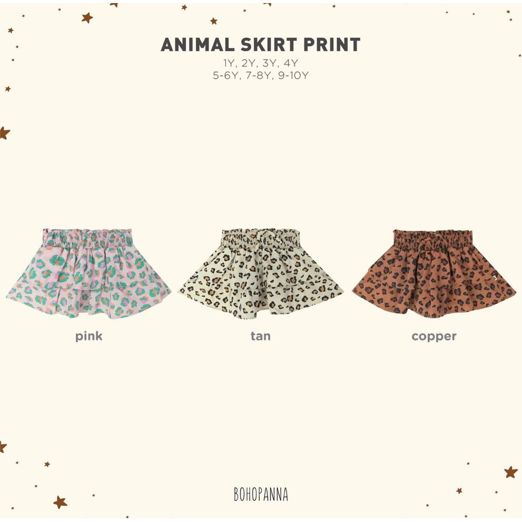 BOHOPANNA- Animal Skirt Print -Rok Mini Anak Perempuan tumpuk motif totol macan leopard cr785