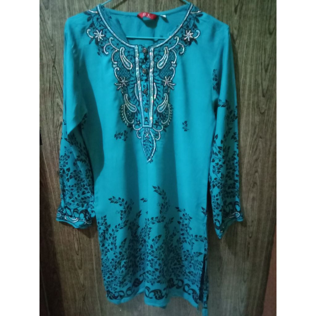 {PreLoved} Baju Tunik Biru Tosca Untuk Acara Keluarga, Lebaran