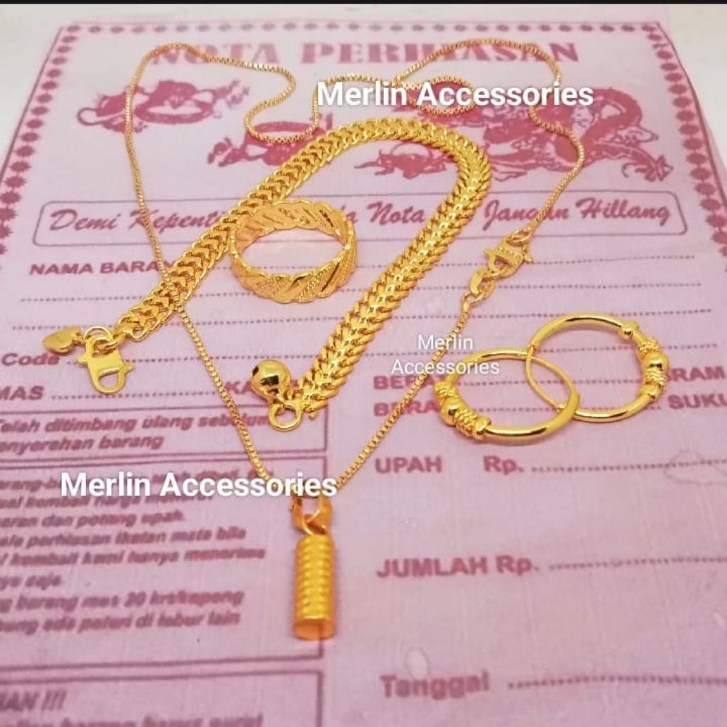 Cod Set Perhiasan Dewasa Titanium Liontin Bambu Anti luntur