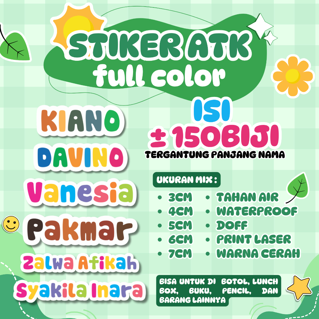 

STIKER ATK | STIKER BOTOL | ISI 150 BIJI | STIKER SEKOLAH | LABEL ATK