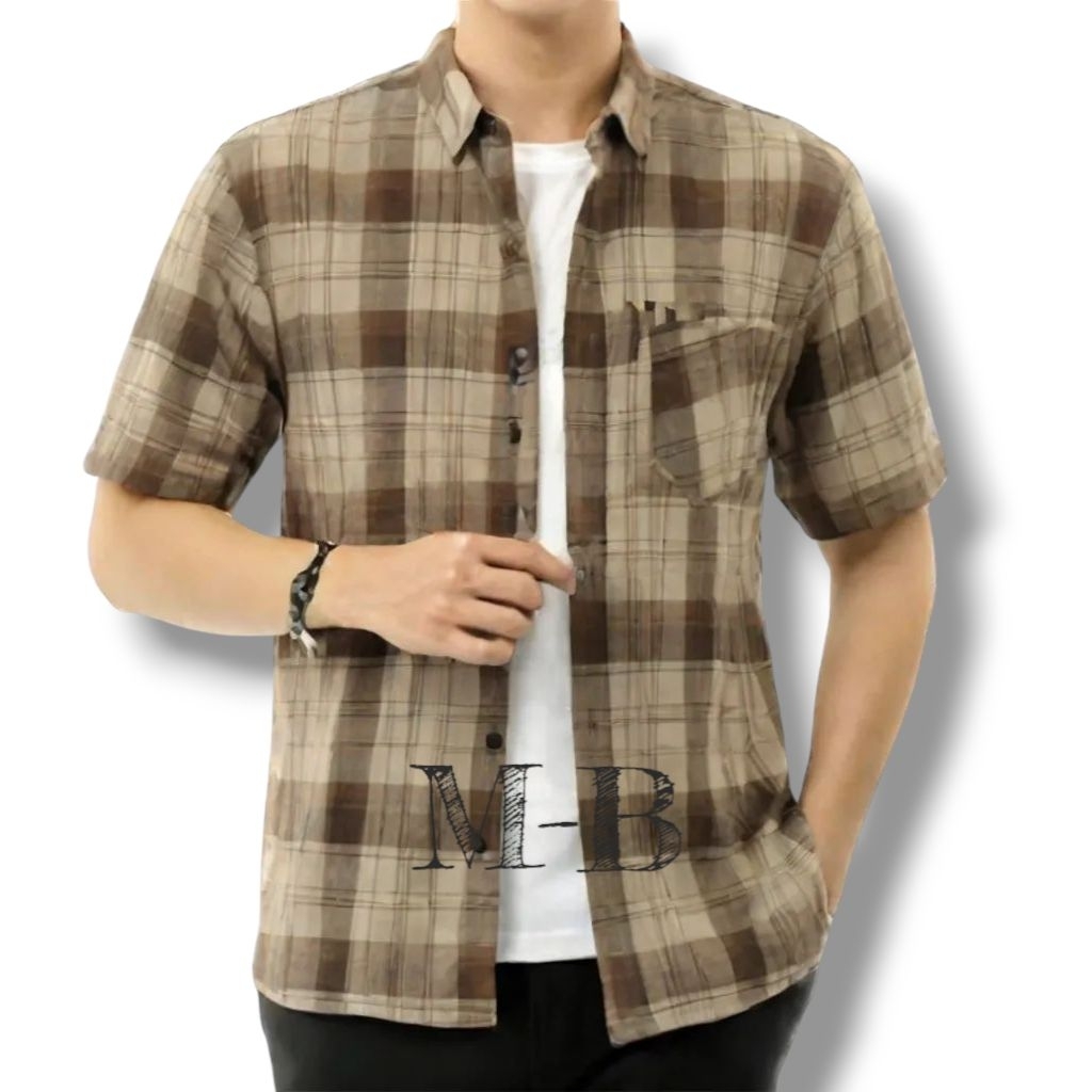 Kemeja Pria Lengan Pendek Kain Flanel Super Tebal Halus Ukuran Standar Dewasa