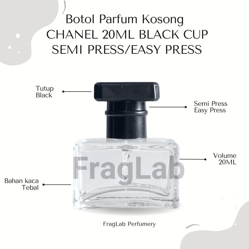 BOTOL PARFUM CHANEL 20ML BLACK CUP SEMI PRESS / DRAT BOTOL PARFUM MEWAH - BOTOL PARFUM KOSONG