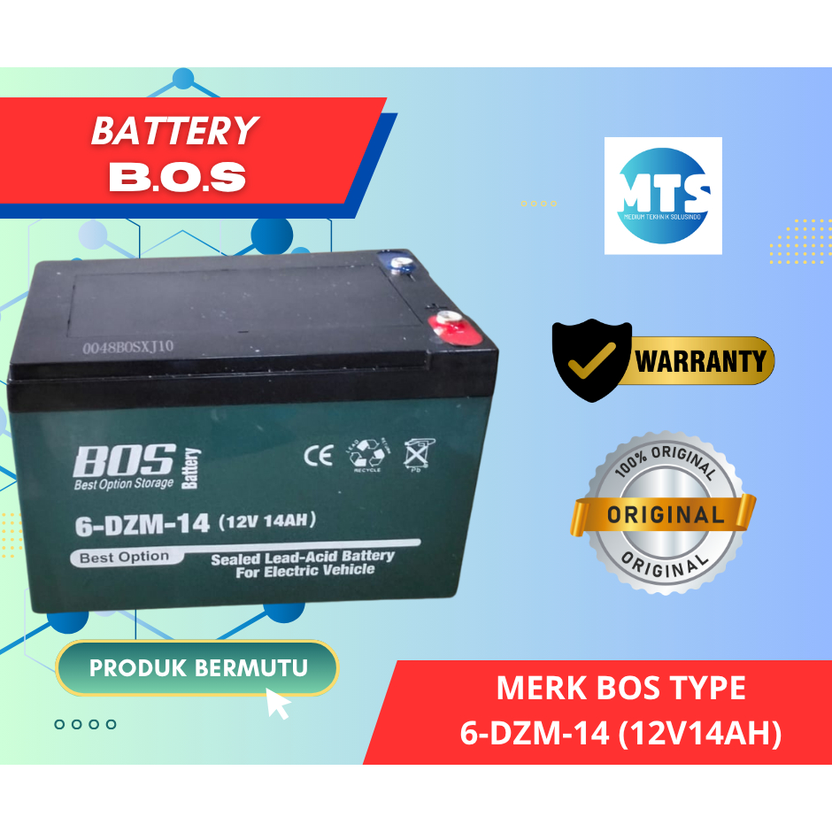 Battery BOS 12V 14Ah – Aki Kering Kendaraan Sepeda Listrik Scooter Kursi Roda Patrol Car
