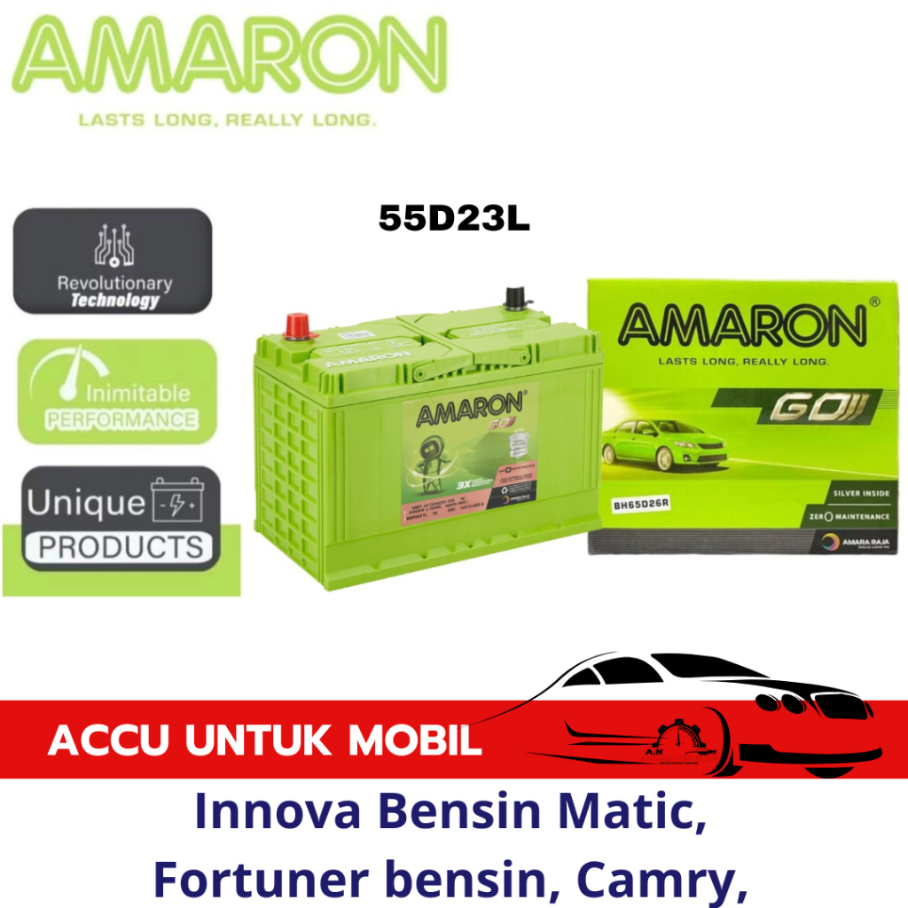Aki Mobil AMARON - Aki Kering  55D23L untuk Mobil Innova Bensin Matic, Fortner bensin, Camry, Alphar