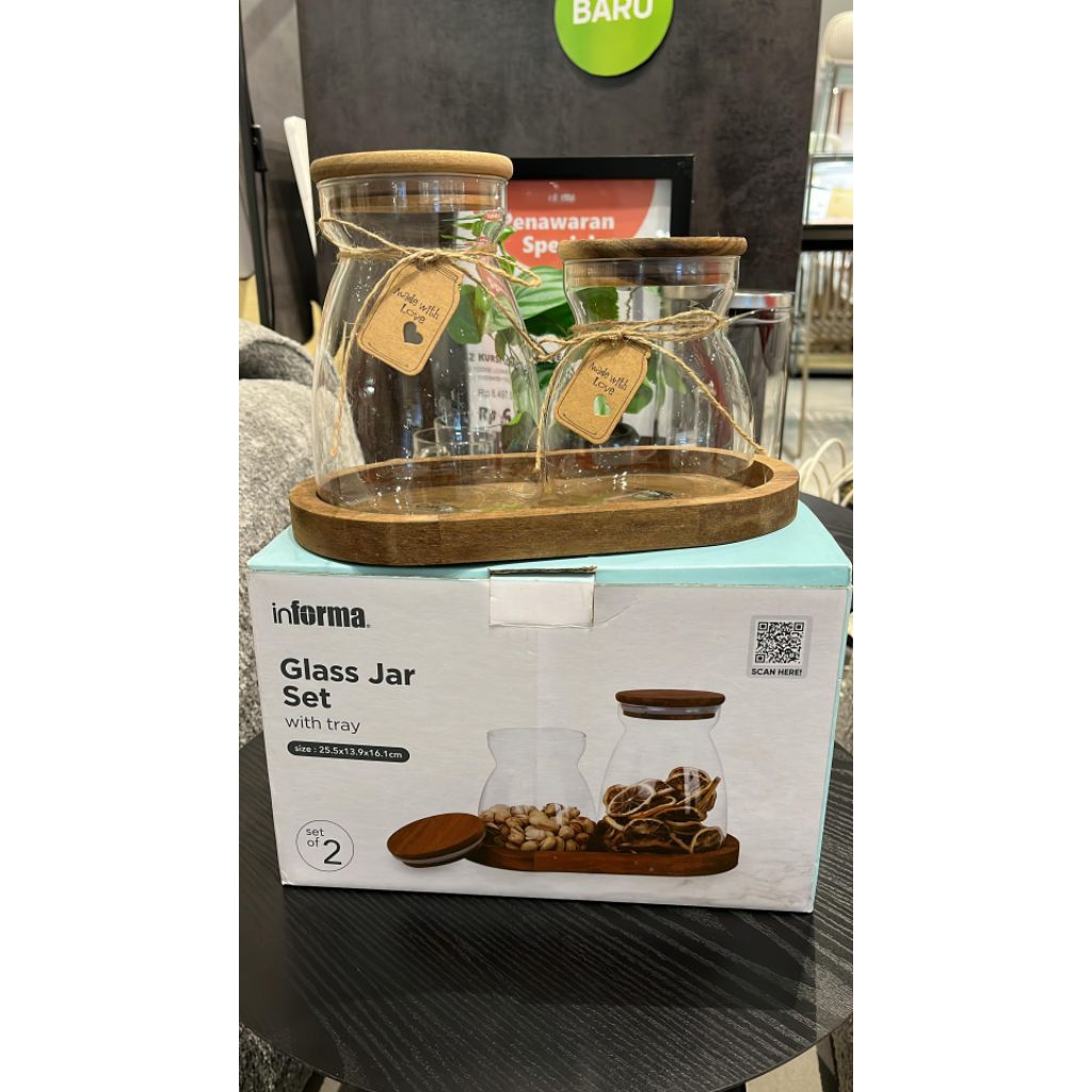 Informa toples kaca set isi 2pc aesthetic tutup kayu