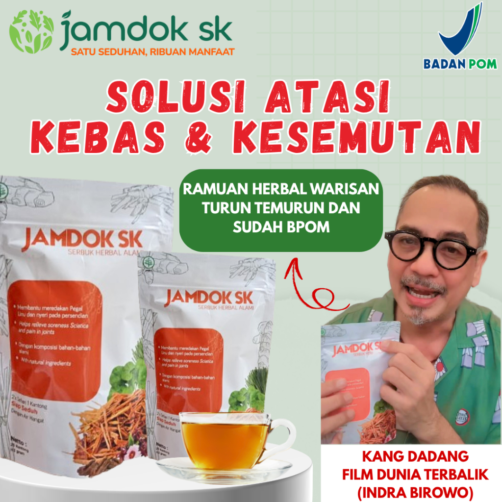

Teh Celup Atasi Kebas & Kesemutan, Nyeri Persendian, Pegel Linu – Teh Herbal Jamdok SK – 20 Kantong