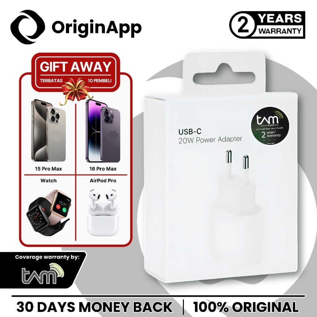 [ 70% OFF PROMO CUCI GUDANG ] USB-C 20W Power Adapter Charger 100% Original + Data Cable Garansi Res