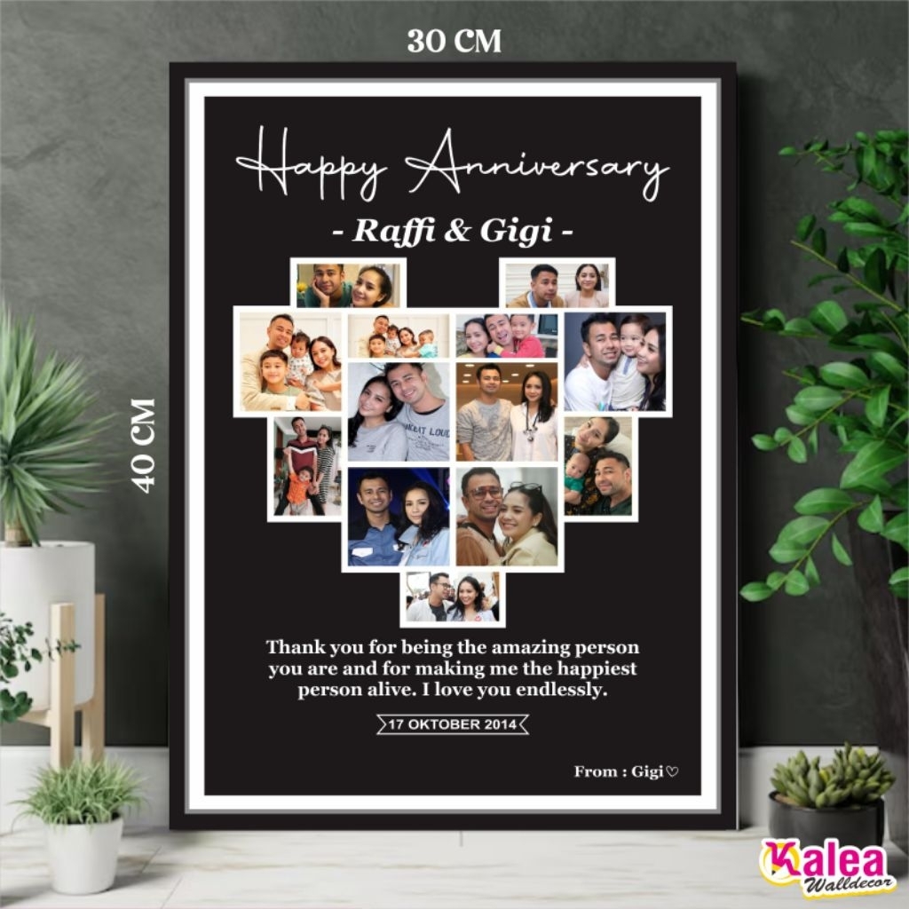 Kado Anniversary Foto Kolase Plus Bingkai Mdf, Foto Kolase Gambar Love Ukuran 30 X 40