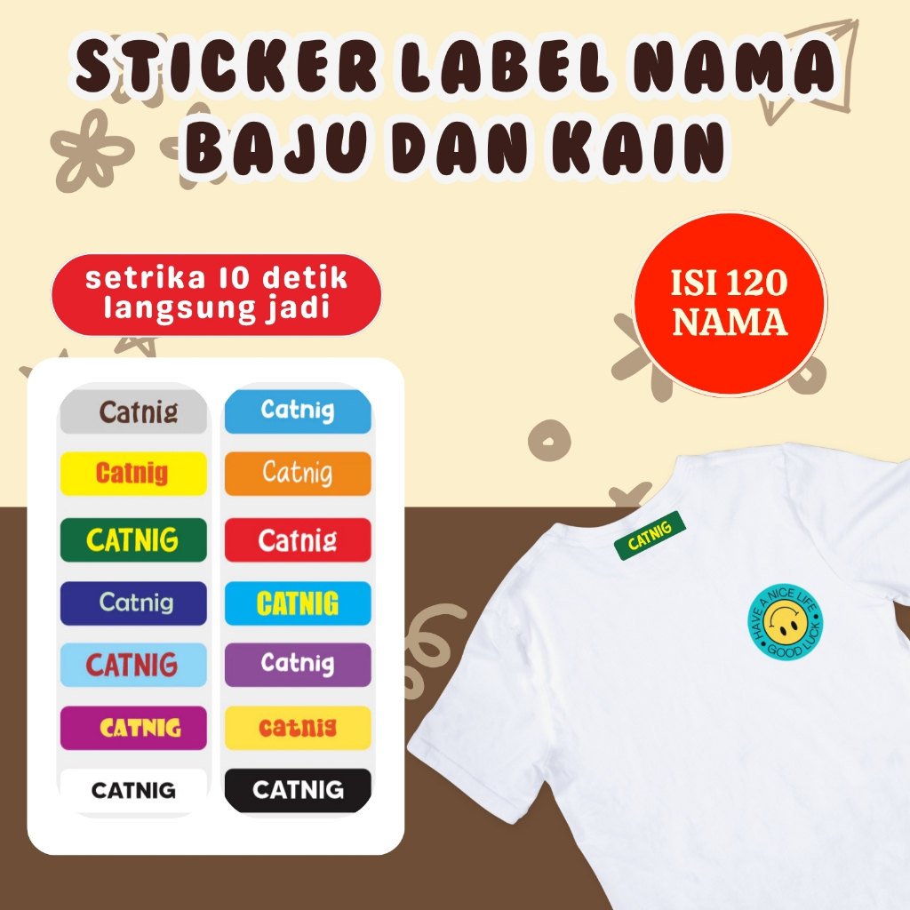 

120PCS Label Nama Baju Kain Sablon Setrika Sehari Jadi Sticker DTF Stiker Printing Anti Luntur Custo