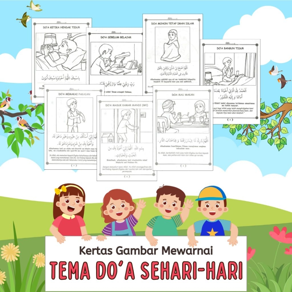

12 LEMBAR KERTAS MEWARNAI ANAK TEMA DO'A PENDEK SEHARI-HARI (READY LANGSUNG KIRIM)