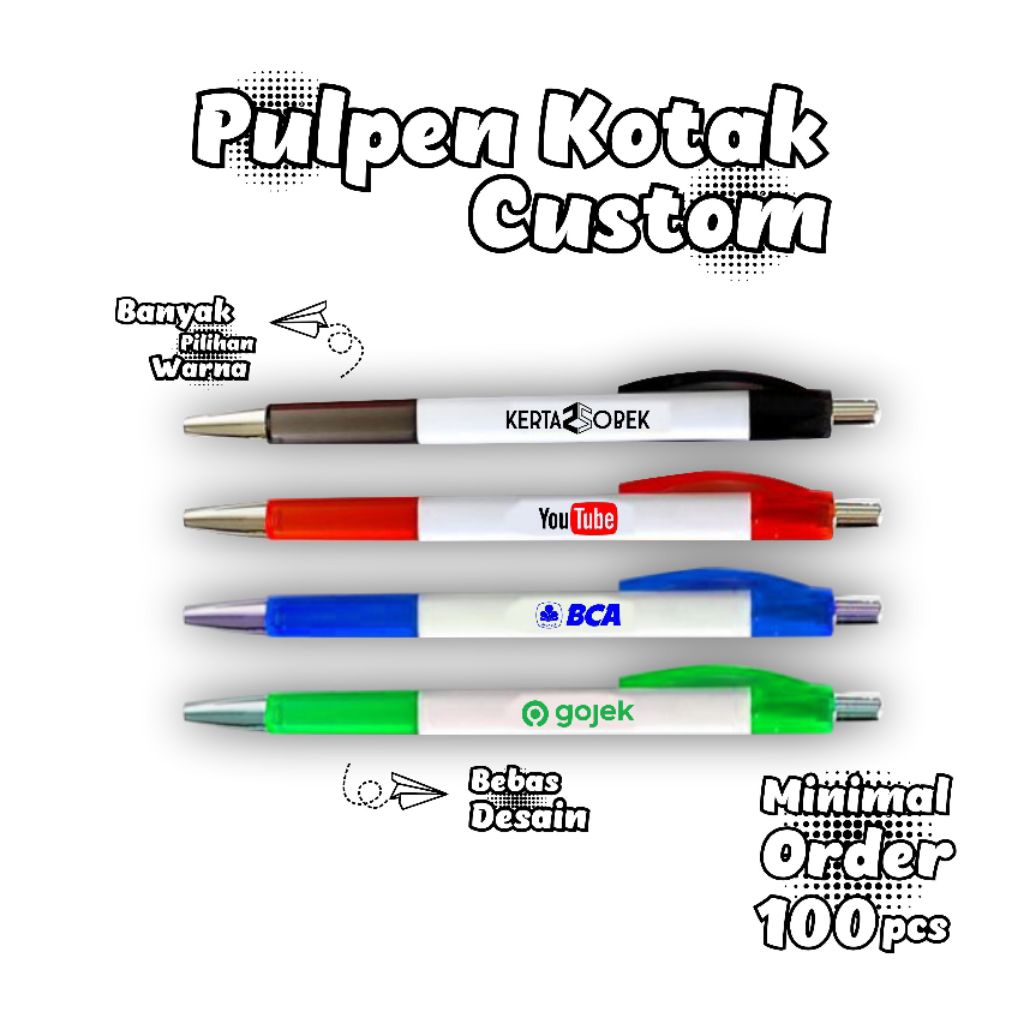 

Ballpoint / Pulpen Kotak Custom Stiker UV Logo Nama Acara Kantor Seminar Promosi murah