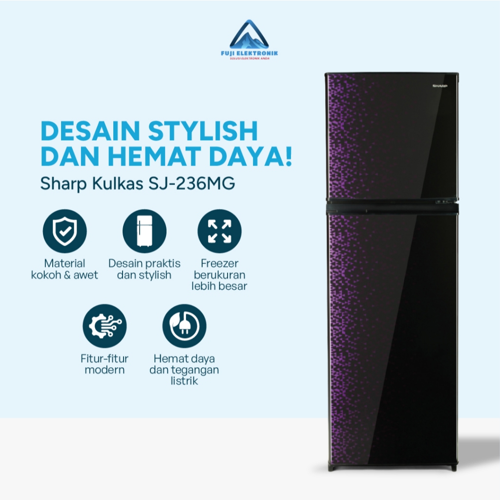 Sharp Kulkas SJ-236MG-GB/GR Kulkas 2 Pintu Low Watt Hemat Listrik Jumbo Tahan Lama Dingin Cepat Resm