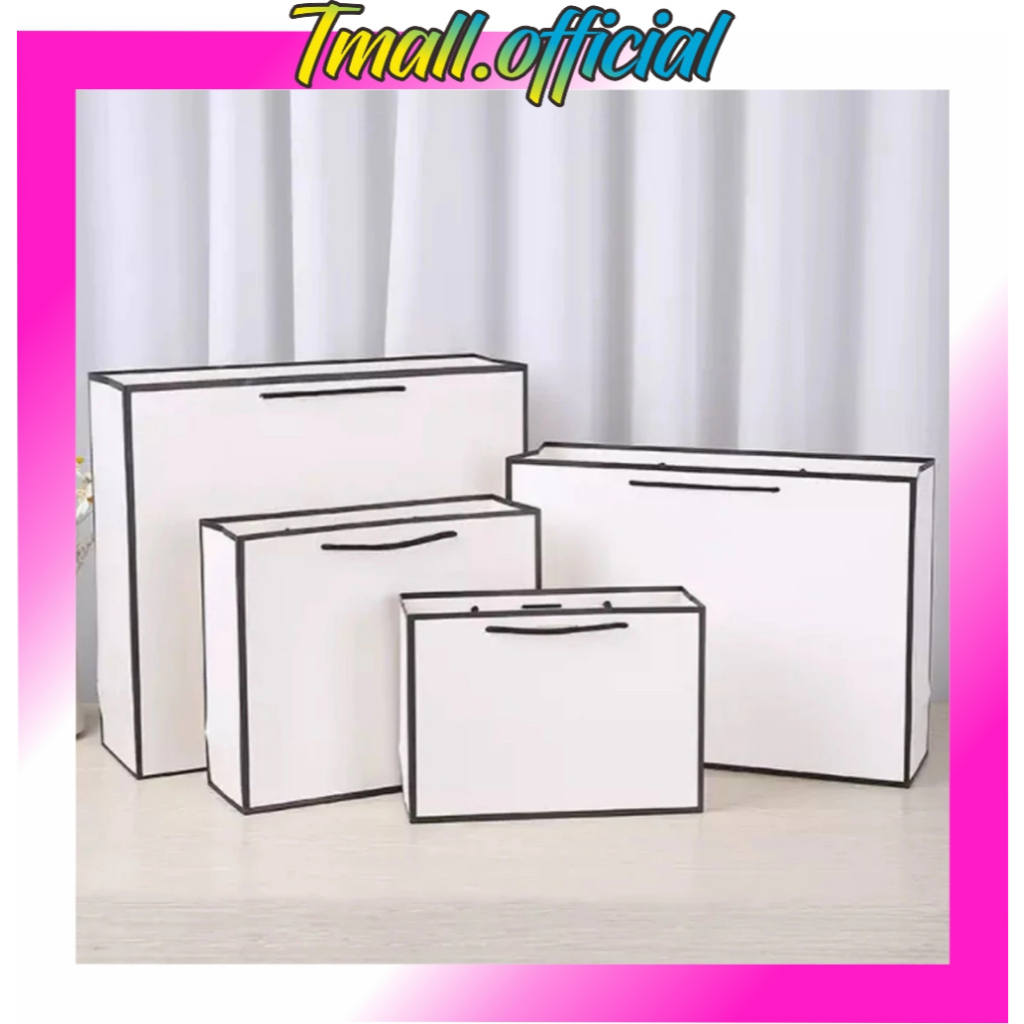 

❄ TMALL ❄ Paper Bag Ribbon Handle Hitam Putih Elegan Paper Bag Goodie Bag R1258