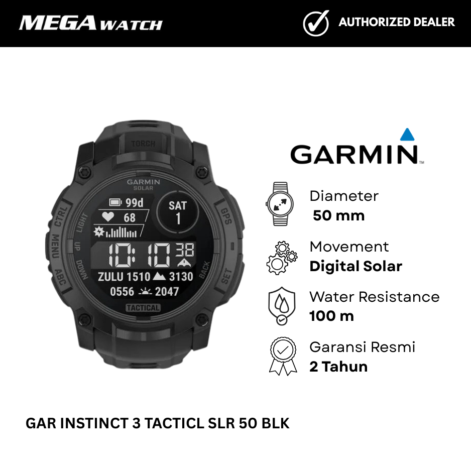 Jam Tangan GARMIN Pria Original GAR INSTINCT 3 TACTICL SLR 50 BLK