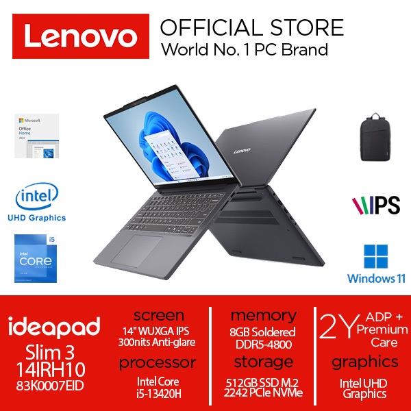 Lenovo IdeaPad Slim 3 14IRH10 Core i5-13420H 8GB 512GB 14" Win11+OH2024