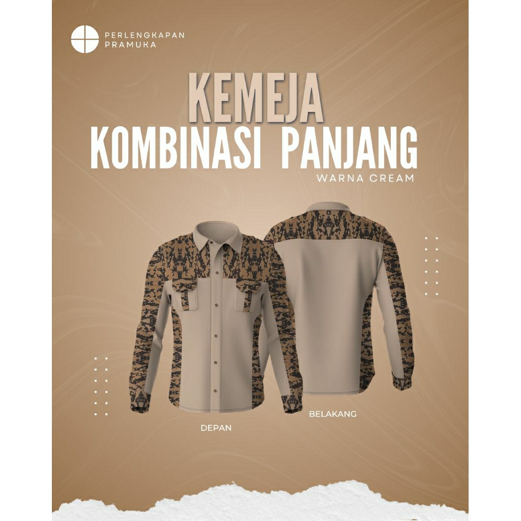 KEMEJA KOMBINASI LORENG CREM PANJANG