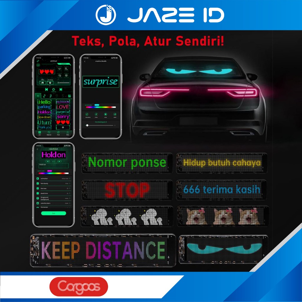 Cargoos Car LED Screen Layar Mobil Fleksibel Lampu Peringatan Custom Teks Gambar Aplikasi Bluetooth
