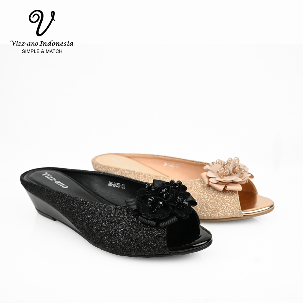 Vizzano DM2455 Sandal Wedges Hitam Champagne