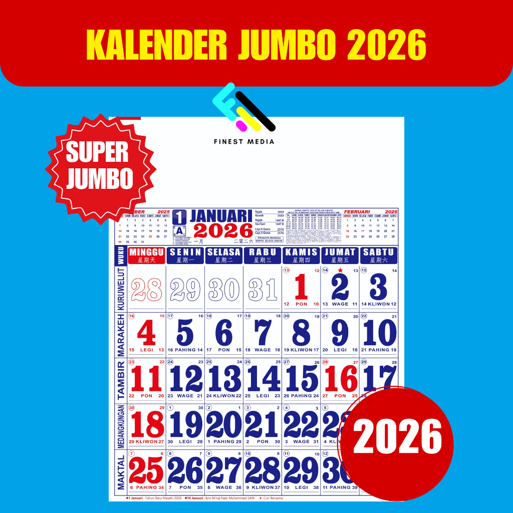 

KALENDER KERJA 2026 BESAR - KALENDER DINDING UKURAN 50 X 64 CM