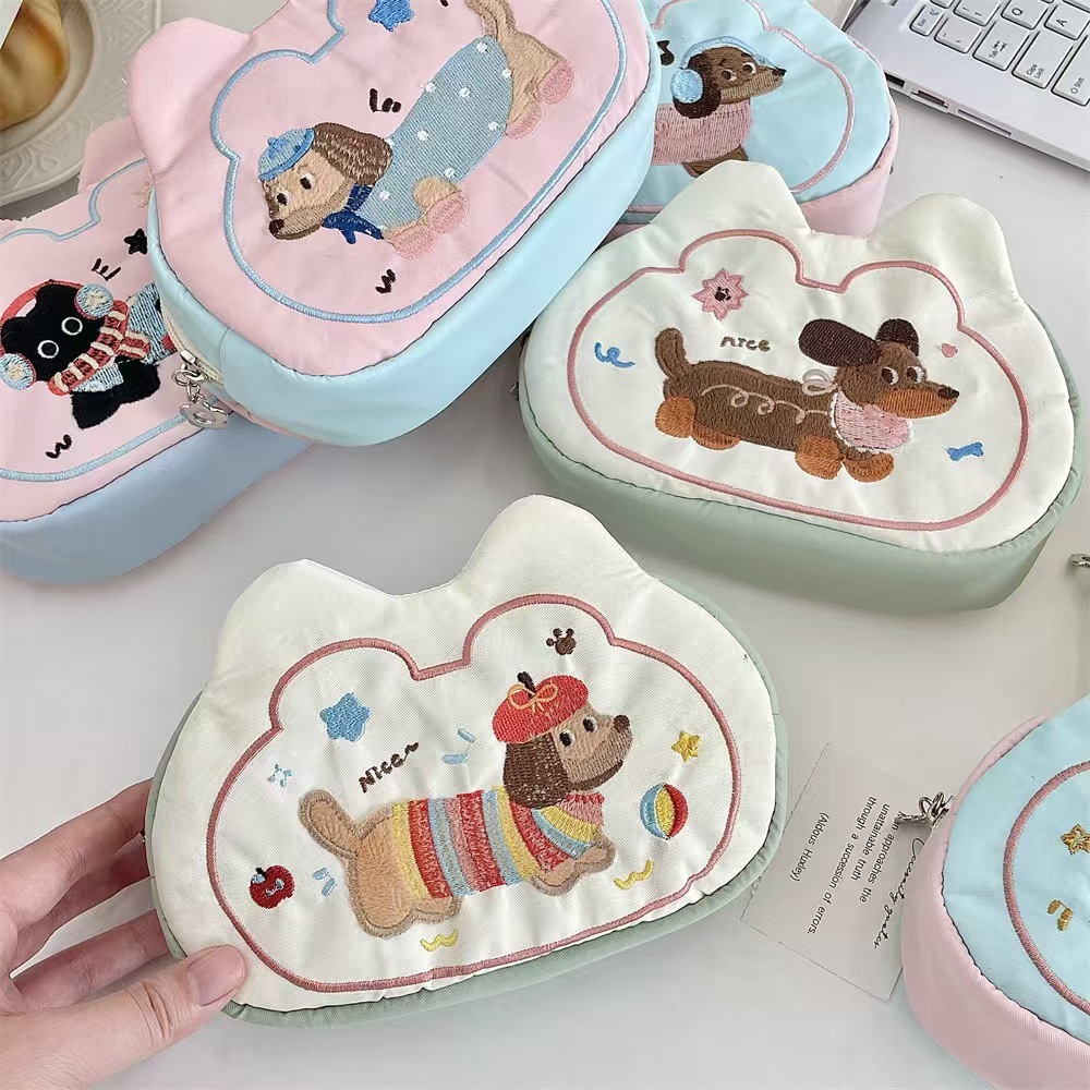 

Cute puppy pencil case, large capacity student embroidery pencil case, stationery storage bag
