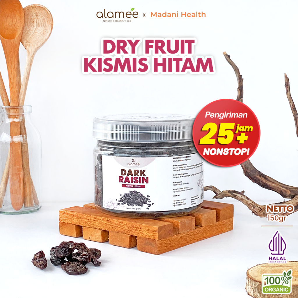 

ALAMEE Dark Raisin Cemilan Buah Sehat Kismis Hitam Manis Dried Fruit Black Raisin PREMIUM 150gr