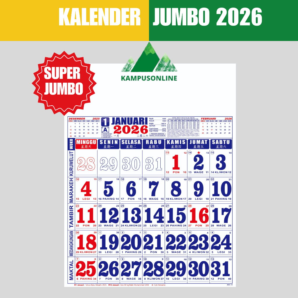

PROMO KALENDER DINDING 2026 50 CM x 64 CM BESAR TERMURAH EDISI TERBARU