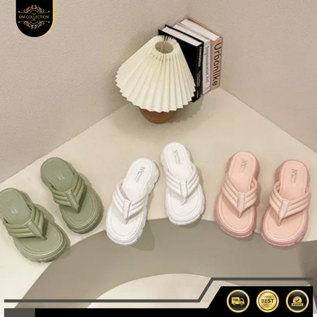 DM-SHOP Sandal Wedges Wanita Model Jepit Wanita Hak Datar Tebal Bahan Glosy Size 36-40 AP 14