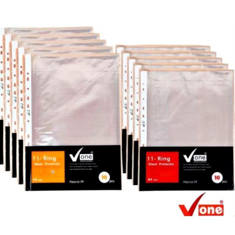 

Plastik Bening Pelindung Dokumen Sheet Protector A4 Transparan isi 10 Pcs Merek V ONE Premium Plastik Stationery - A4