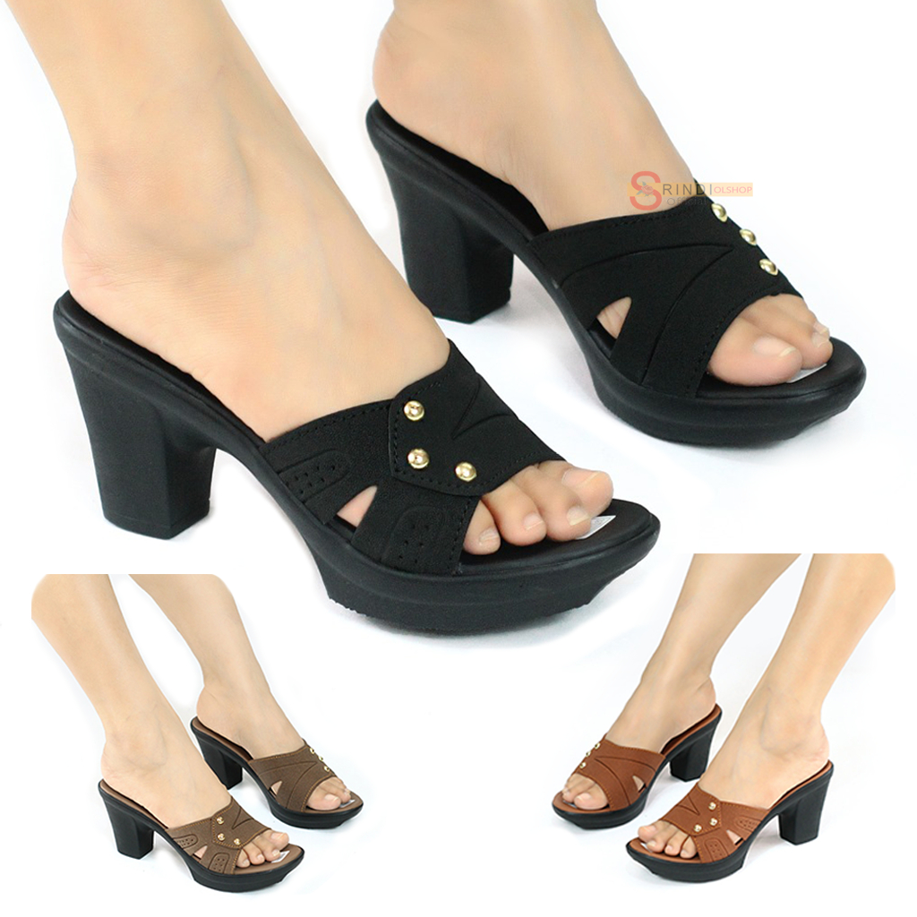 Sandal Wedges Wanita Kondangan Sendal Selop Slop Cewek Ibu Kekinian Terbaru Terlaris Termurah AS21