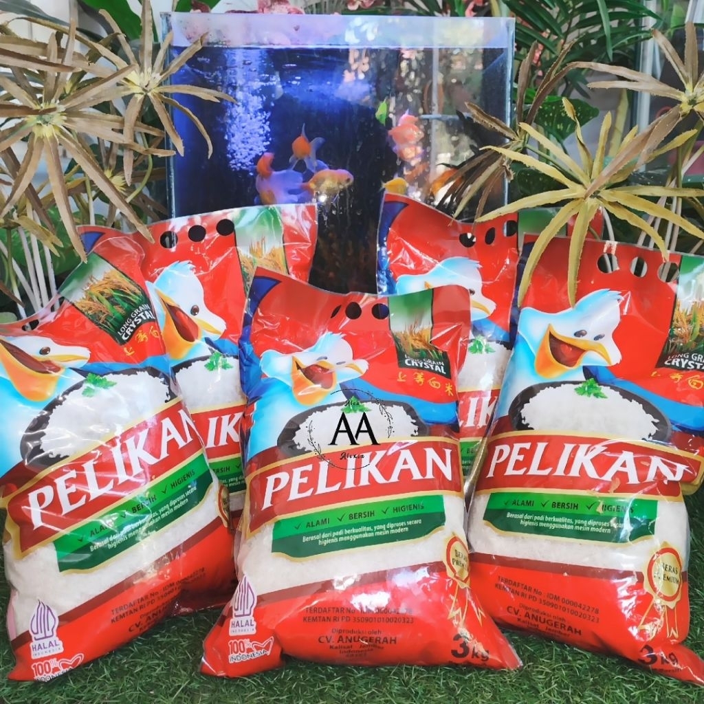 

( BORONG 5 PCS ) BERAS PELIKAN 3Kg long grain CRYSTAL alami bersih higienis