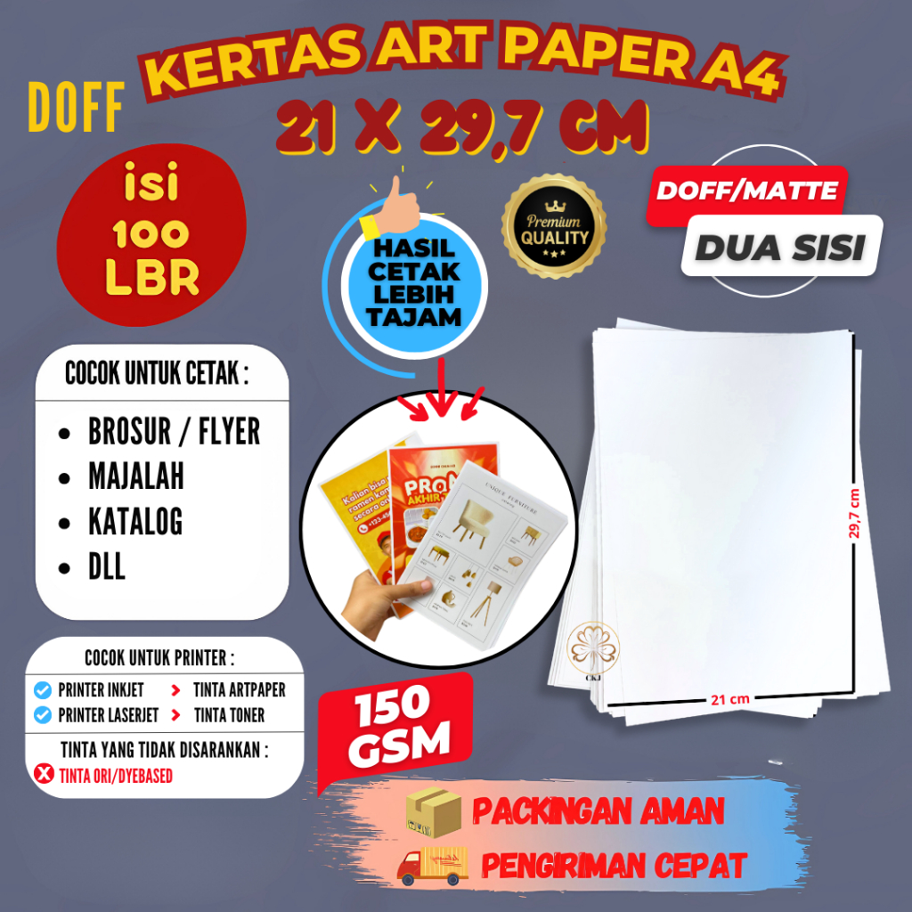 

KERTAS ART PAPER 150 GSM UKURAN A4 2 SISI ISI 100 LEMBAR
