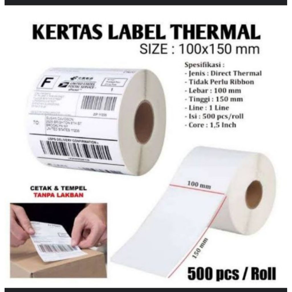 

KERTAS LABEL THERMAL 100 mm x 150 mm ISI 500 PCS TERMURAH BERKULITAS.!!