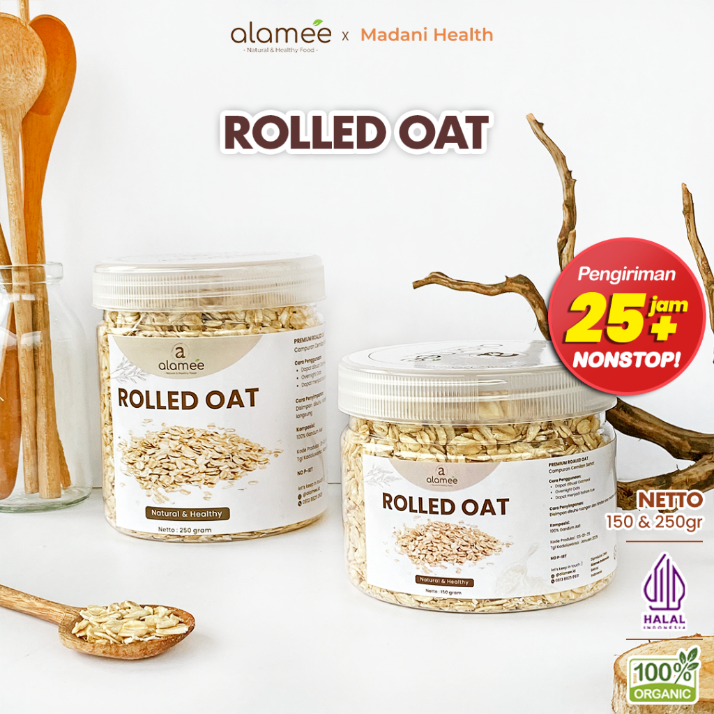 

ALAMEE Rolled Oat Gandum Utuh Kasar oatmeal wholegrain Natural Premium Alami Oatmeal Instan 250gr