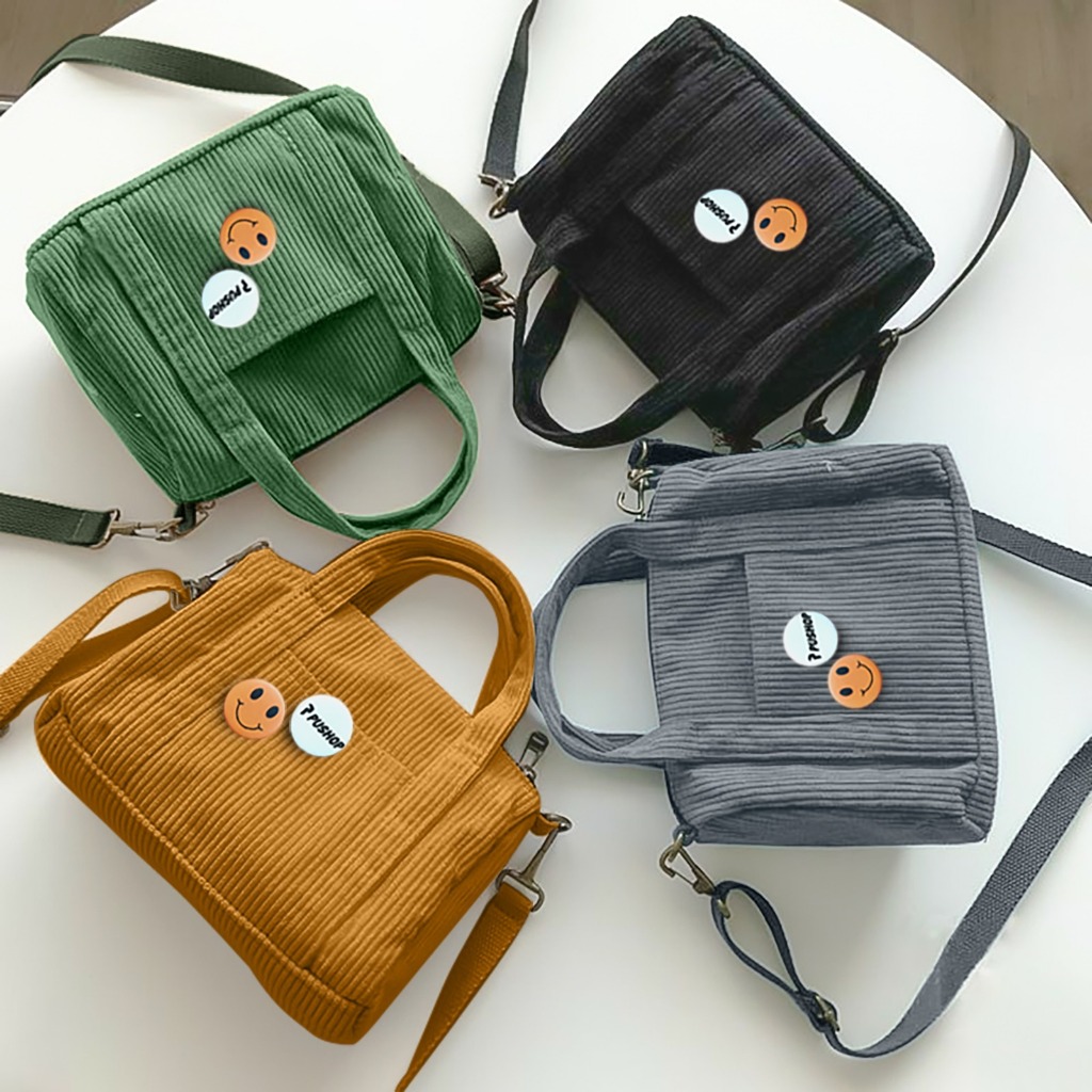 PUSHOP Tas Selempang Corduroy Pria Wanita KARIN- Slingbag Corduroy Uniseks FREE PIN BROS Sling bag C