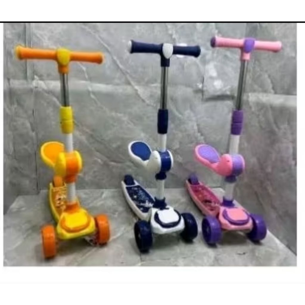 Scooter mainan anak roda 3 skuter lipat 2in1 musik lampu otoped duduk