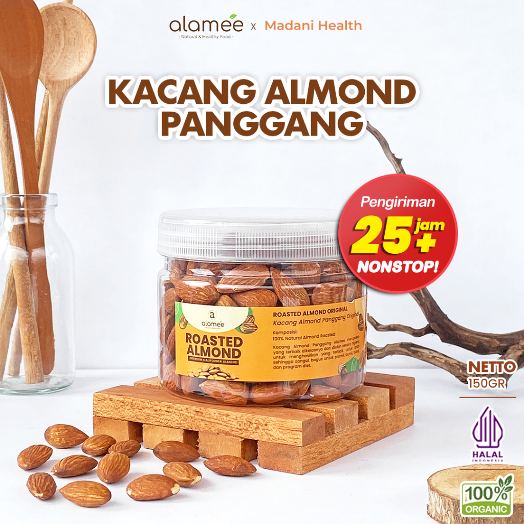 

ALAMEE Kacang Almond Almon Kupas Panggang Premium Roast Roasted Grade A California Oven Siap Makan