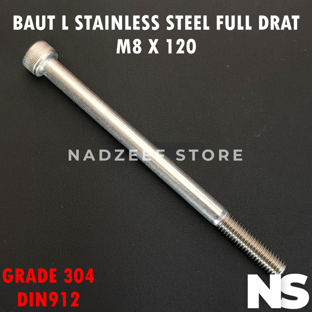 Baut L M8x120 M8 x 120 Half Drat Stainless Steel 304