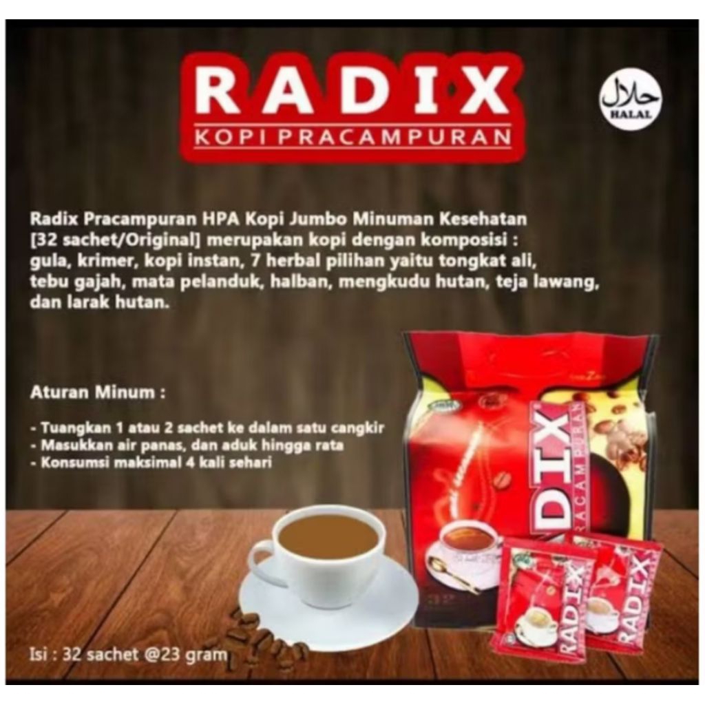 

Kopi RADIX HPA Malaysia (Pouch 32 Sachet) dengan 7 Herbal Pilihan