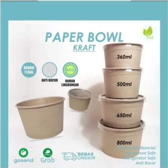 ISI 100 paperbowl kraft 2 sisi - brown paper bowl - paper bowl salad - mangkok nasi kertas - custom 