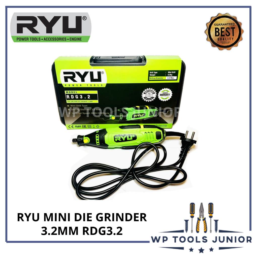 RYU Mini Die Grinder RDG 3.2 Mini Grinder Mesin Gerinda Bor Gantung Tuner Botol Bor Tuner set dengan