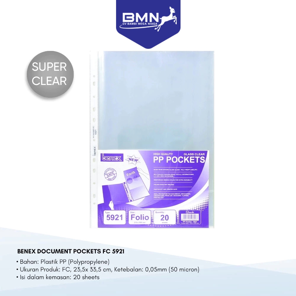 

Benex Document Pocket Transparant Sleeve Folio Tebal 0.05 mm kode 5921