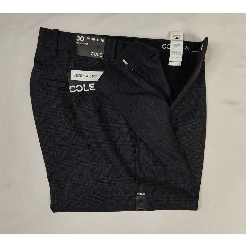 COLE Rempel Celana Formal Pria Abu Tua Motif Kotak-Kotak Reguler Fit l Celana Kerja