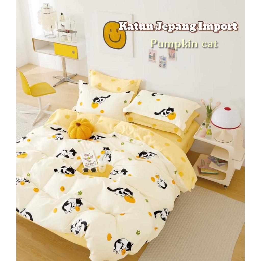 Sprei dan Bedcover Set Katun Jepang Original Motif Aesthetic Karakter Polos Anak Perempuan Laki Sing