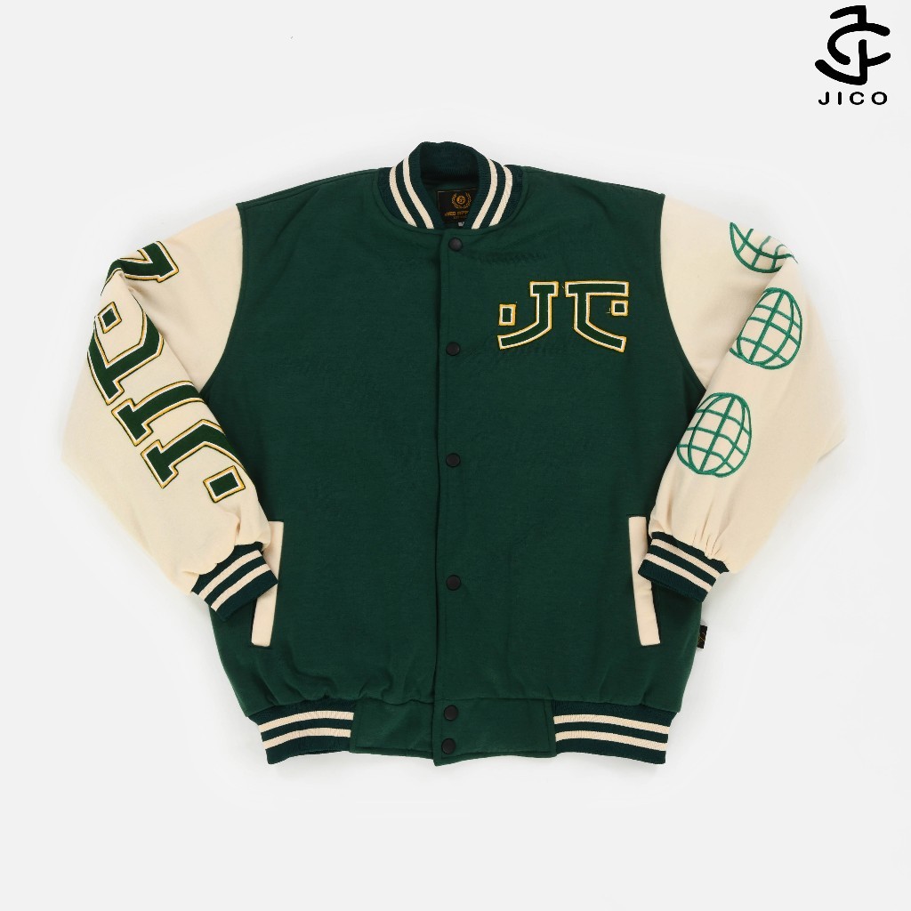 MAVIX - JACKET VARSITY BORDIR TIGER SWEATER PRIA VINTAGE WARNA HIJAU PREMIUM BAHAN TEBAL
