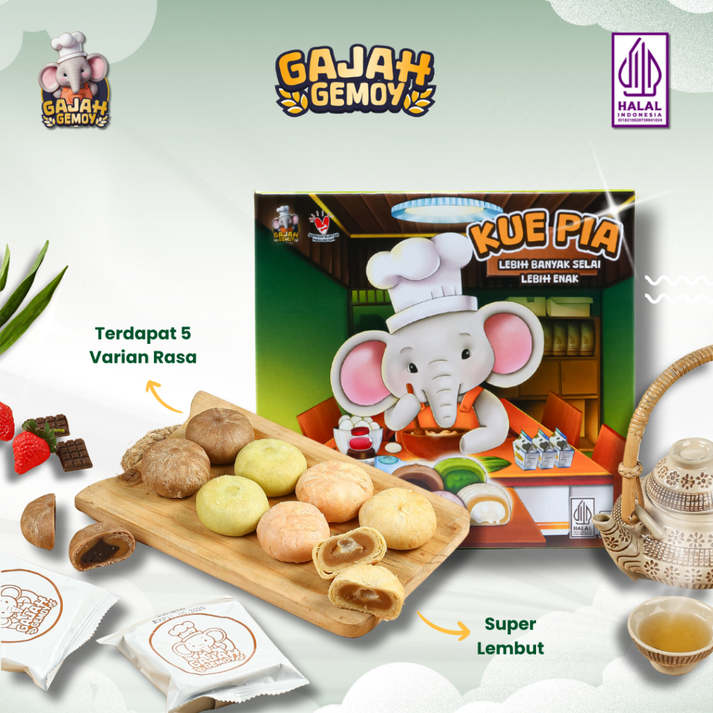 

Gajah Gemoy - Kue Pia Gajah Gemoy Isi Lumer | 8 pcs | Rasa Random, Best Seller | HALAL
