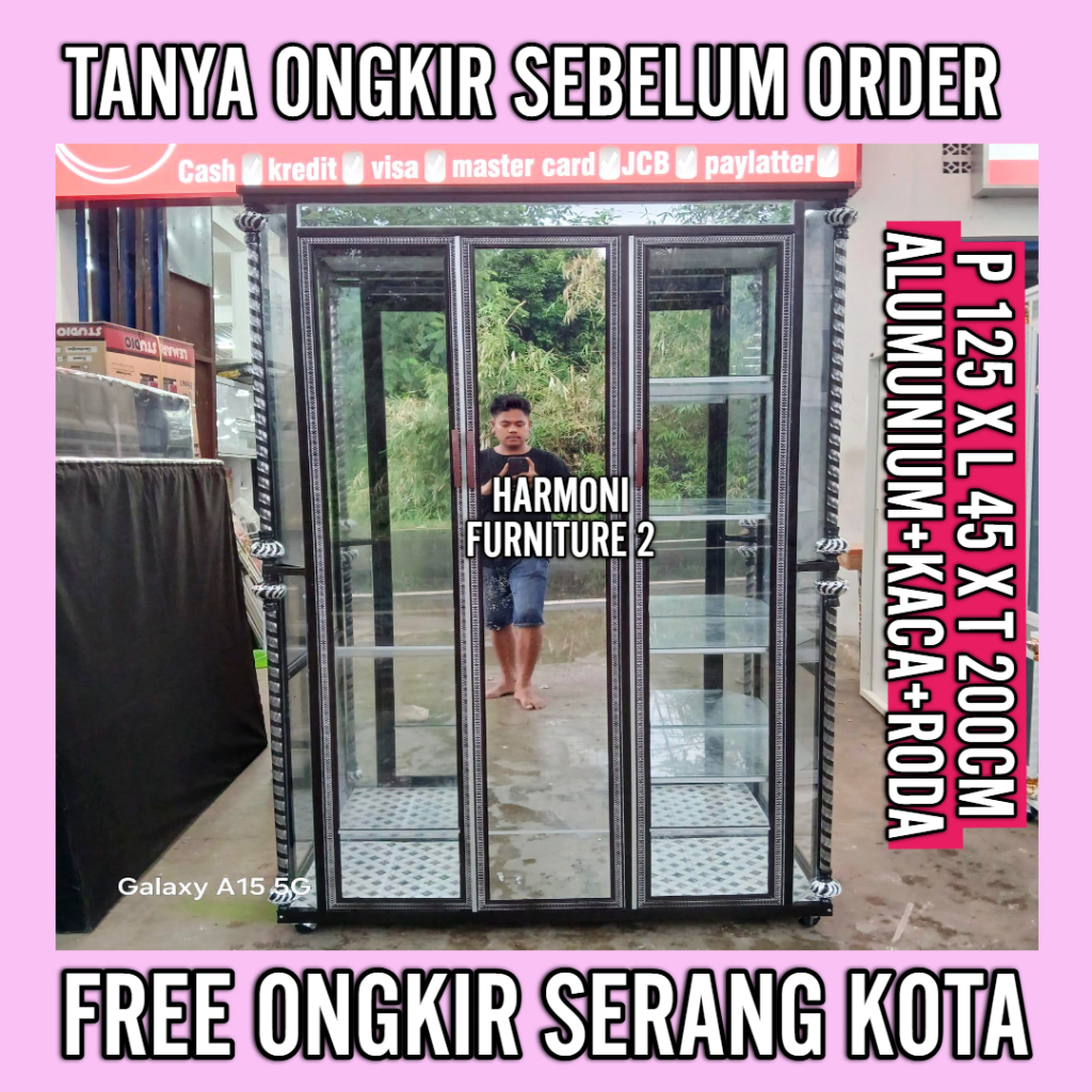 LEMARI PAKIAAN ALUMUNIUM GANTUNGAN GAMIS DAN RAK + RODA FREE ONGKIR SERANG KOTA