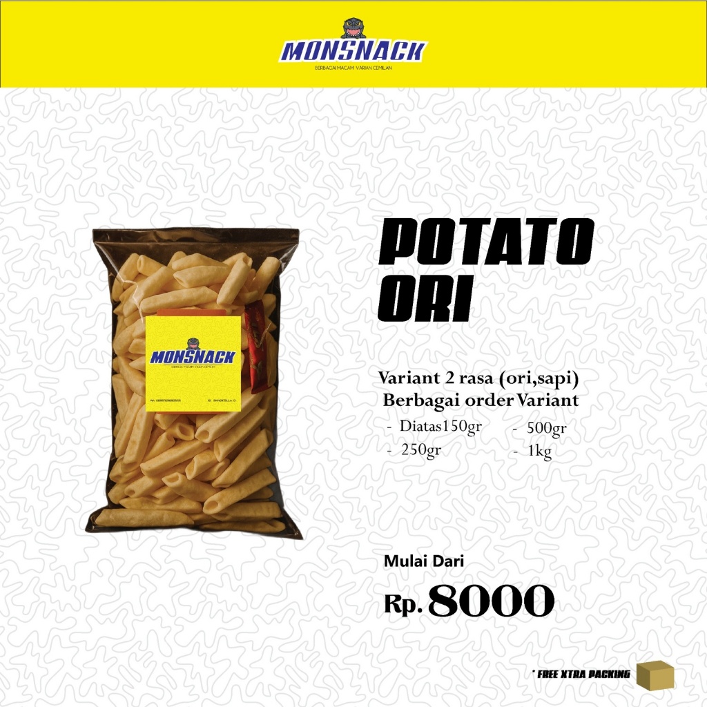 

Monsnack Potato Ori & Sapi Variant 160gr - 1kg