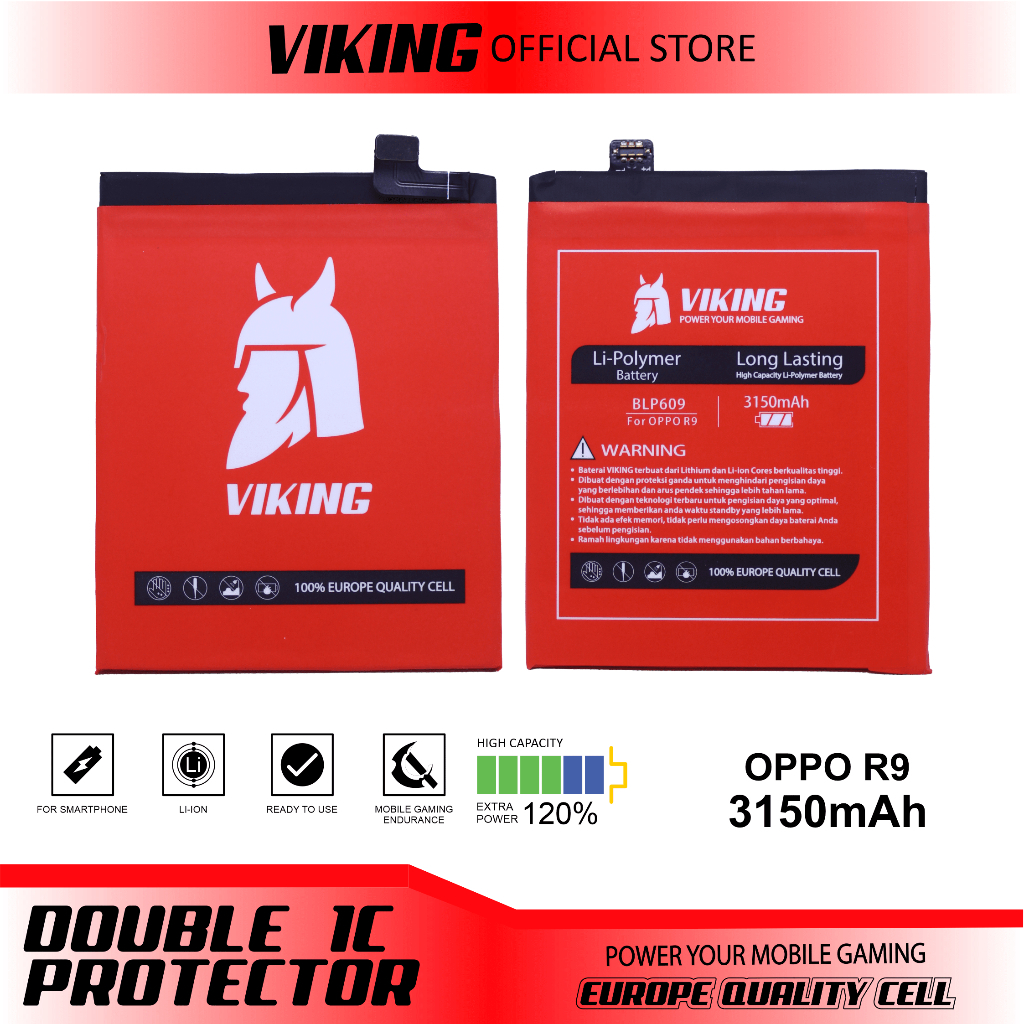 VIKING Baterai Oppo F1+ - F1 Plus - Oppo R9 BLP609 Double Power