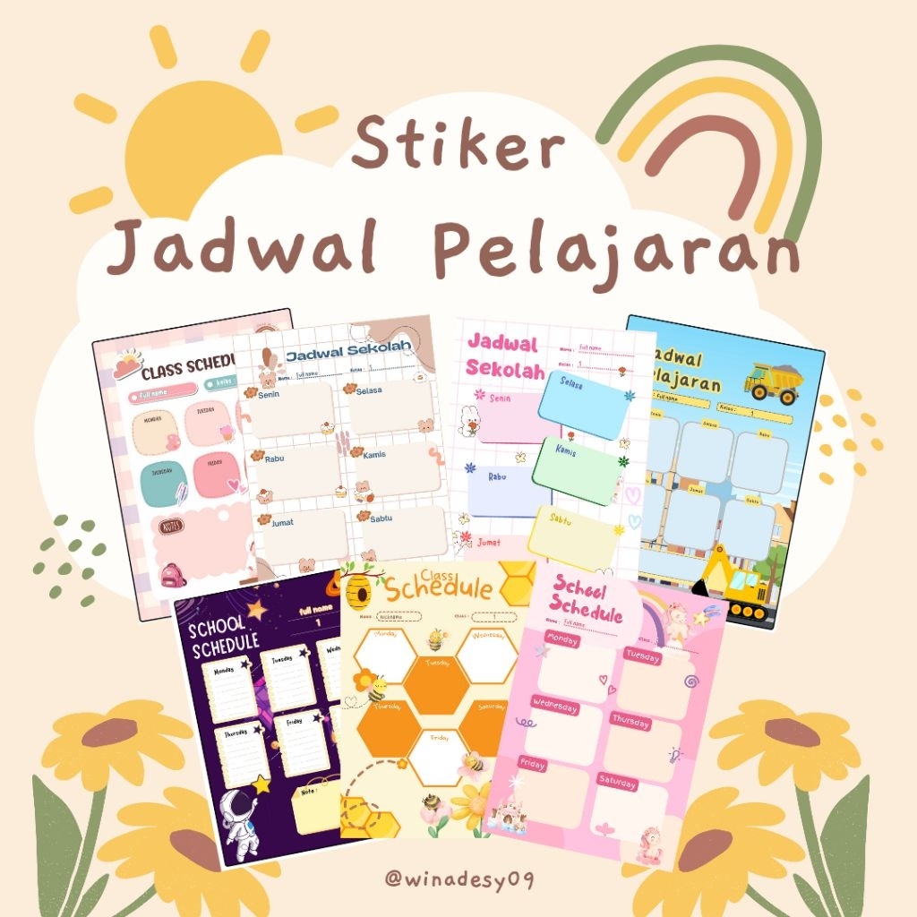

Label sticker jadwal pelajaran sekolah cewek cowok stiker anak A4