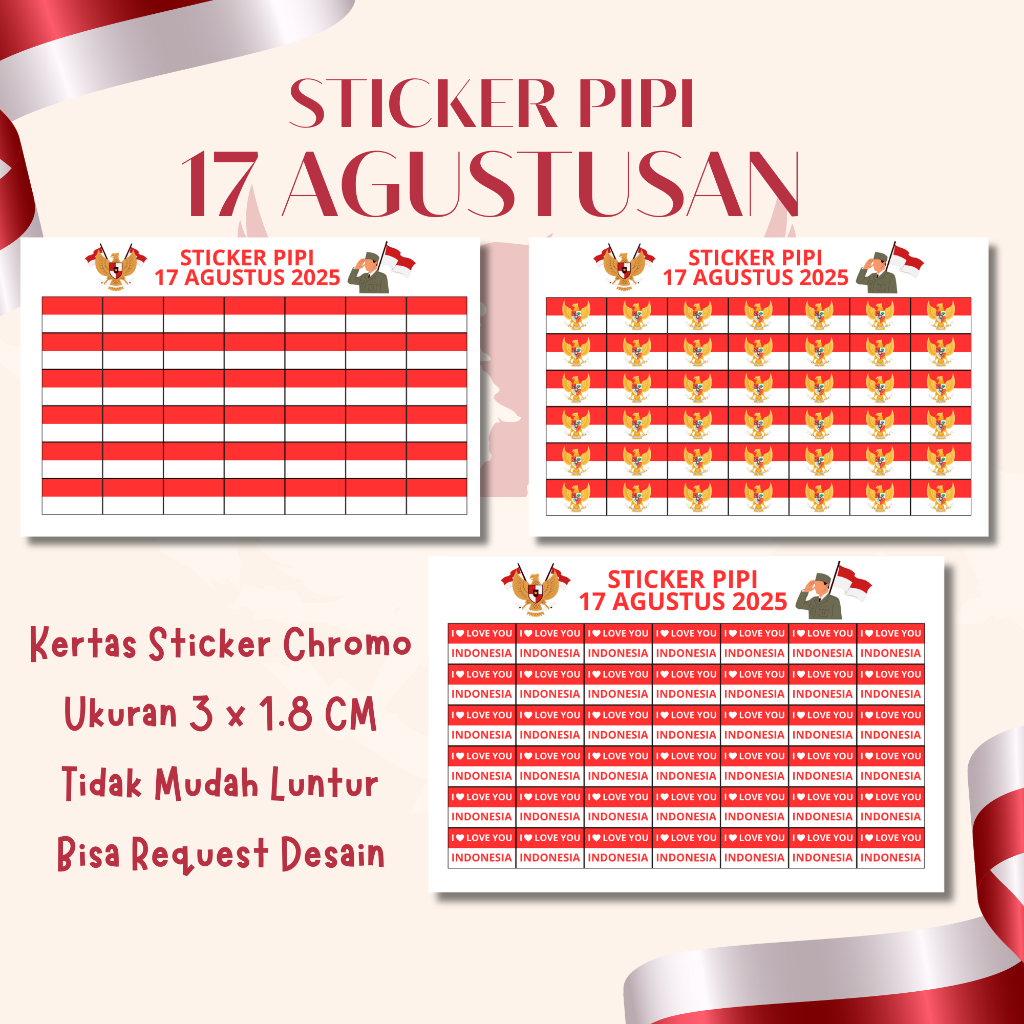 

(isi 50 Pcs) Stiker Pipi / Stiker Merah Putih / Stiker Bendera Tempelan Hut Ri 17 Agustus
